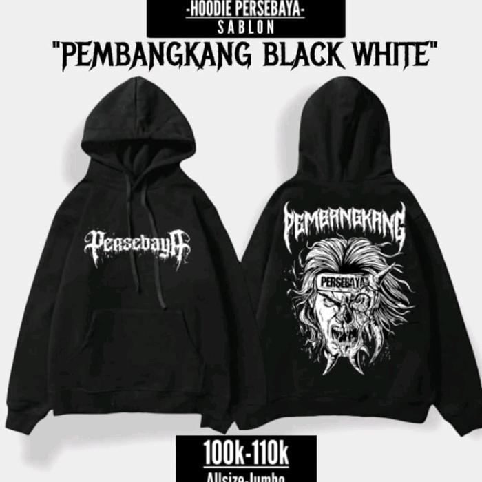Gambar Jaket Hoodie Persebaya Bonek Pembangkang Black White - L dari mystore.surabaya undefined Tokopedia