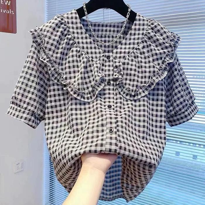 Gambar Kemeja Wanita Katun Korean Style ICONZ Import kerah korea (9791/03136) - Hitam dari ICONZ Clothing undefined Tokopedia
