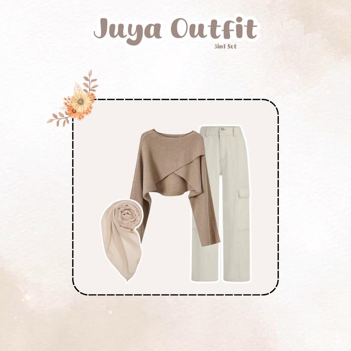 Gambar Juya Outfit Set { Rajut Silang Coklat + Celana Cargo Broken White+ Hijab Soft Latte } OOTD Korean Style Cocok Buat Hangout Dan Ngampus - 3in1 Set dari aime.outfit undefined Tokopedia