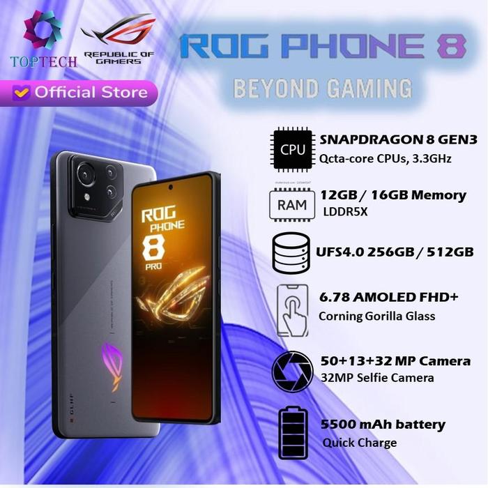 Gambar RESMI ASUS ROG PHONE 8 PRO 16GB 512GB / 12GB 256GB 6.78FHD+ - NON BUNDLE, ROG 8 (12/256) dari Top Tech Comp undefined Tokopedia