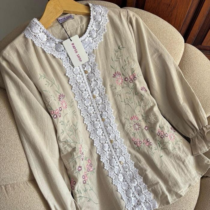Gambar RARA FLOWERS LINEN SHIRT WANITA - CREAM dari BAPER SHOP_NEW undefined Tokopedia
