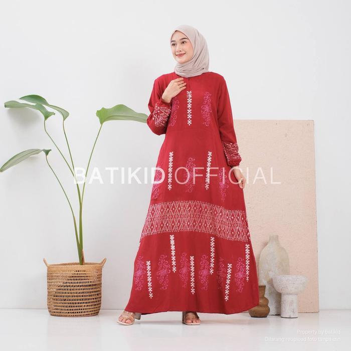 Gambar Batikid — Gamis Rayon Malaman — Sumatera Series - MERAH dari BATIKID_NEW undefined Tokopedia
