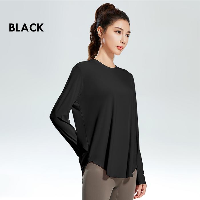 Gambar Baju Atasan Olahraga Wanita Lengan Panjang Model Longgar Jumbo Oversize Bagian Bawah Oval Untuk Tenis Badminton Running Yoga Zumba YL112 - Black, S dari Lulu Lemon Shop undefined Tokopedia