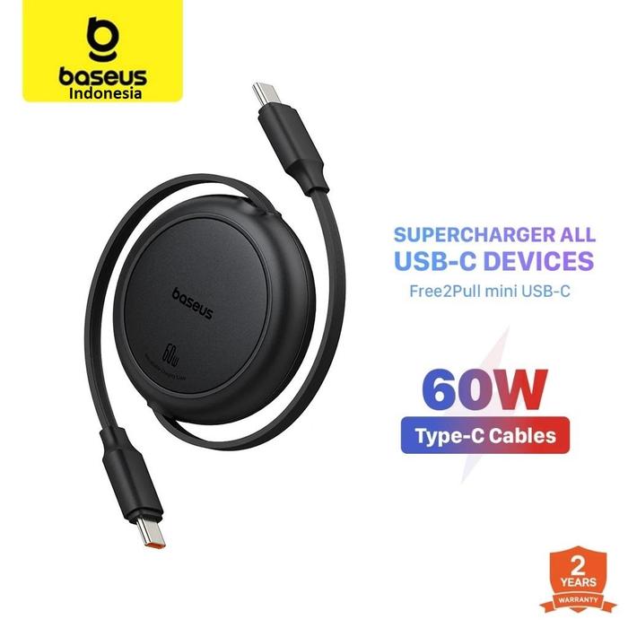 Gambar Baseus Kabel Data Free2Pull Type C to Type C 60W 3A Super Fast Charging QC PD Mini Cable Tipe C Power Delivery Quick Charge Original Ori - Hitam dari ghanya undefined Tokopedia