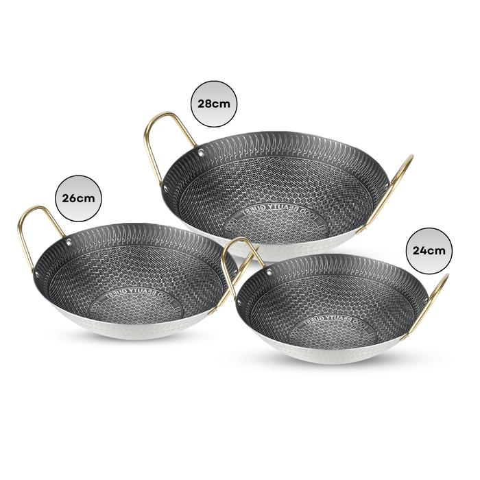 Gambar Funnycook Wajan Stainless Steel SUS 304 Anti Karat Tebal dan Kokoh 3 Ukuran 24cm 26cm 28cm  Kitchenware - Bundling 3 Ukuran dari Funnycook.Indonesia undefined Tokopedia
