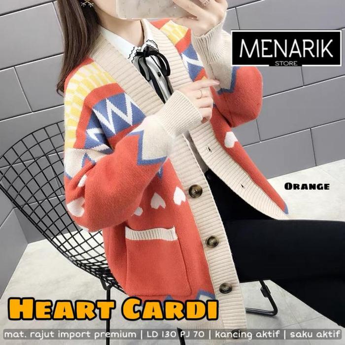 Gambar JUMBO / HEART CARDIGAN / OUTER WANITA SWEATER LENGAN PANJANG / RAJUT HALUS TEBAL / LD 130 PJ 70 - ORANGE dari Menarik Store Original undefined Tokopedia