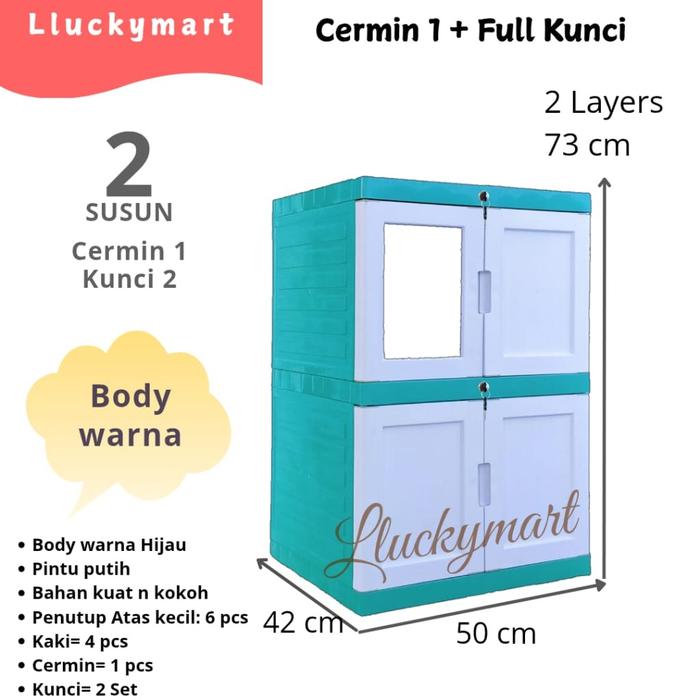 Gambar Lluckymart Lemari Plastik Oscar 1 Kaca Full Kunci Lemari Pakaian Premium Warna Hijau Susun 2/3/4/5 Hijau Pintu Putih - SUSUN 2, HIJAU PUTIH dari LLUCKYMART undefined Tokopedia