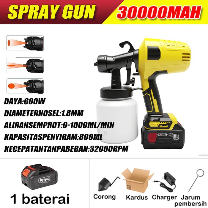 Gambar REAIM Electric Spray Gun 800ML 600W High Power Sprayer cat tembok alat cat semprot portable Elektrik Semprotan Cat listrik 800ml -untuk Mengecat MobilFurnitur Kayu, Dinding, Pekerjaan Kayu Kuas Ekektrik catsemprot - 598V Baterai*1 dari REAIM Indonesia undefined Tokopedia