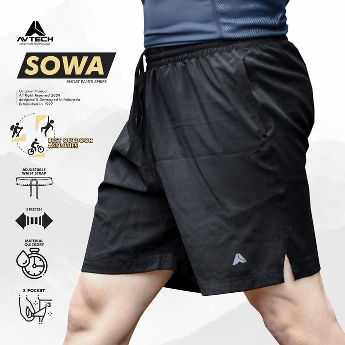 Gambar AVTECH - Celana Pendek Pria Wanita Olahraga Lari Gym Outdoor Trekking Stretch Quickdry - SOWA - Hitam, M dari Avtech Adventure Technology undefined Tokopedia