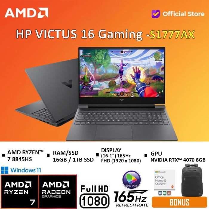 Gambar HP Victus 16 Ryzen 7 8845HS RTX4070 8GB 16GB 1TB W11+OHS 16.1FHD 165Hz -S1776AX / S1777AX / S1778AX - Mica Silver, Standard dari AMD Official Store undefined Tokopedia