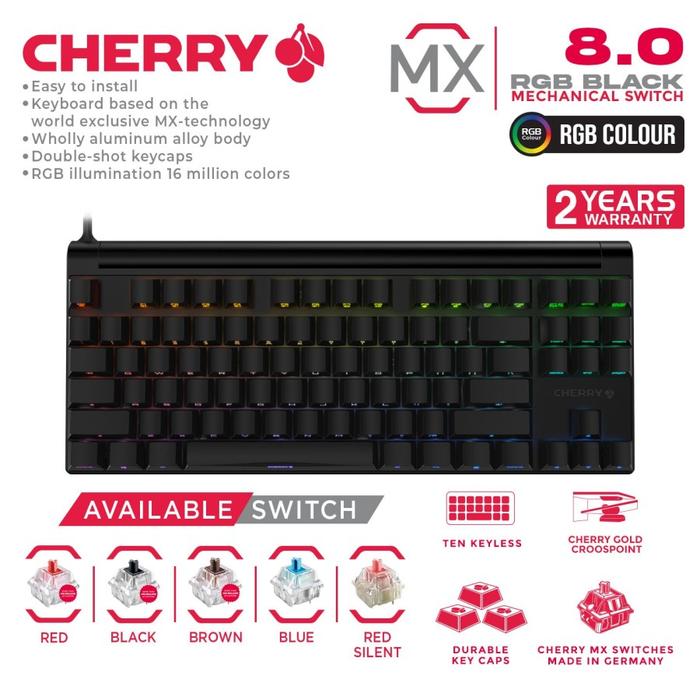 Gambar Cherry MX Mechanical Gaming Keyboard TKL RGB Black MX BOARD 8.0 - RGB - BROWN SWITCH dari Cherry Indonesia undefined Tokopedia