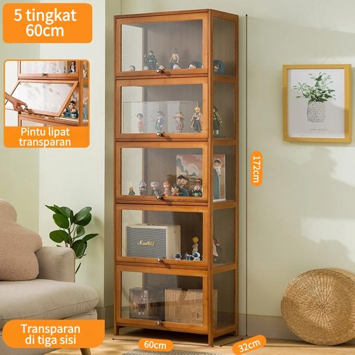 Gambar [DH]Lemari pajangan kaca lemari hias lemari pajangan akrilik model pameran lemari penyimpanan mainan bambu serbaguna Bebas formaldehida Kabinet multi-lapis rak buku 5 susun rak  galon storage  cabinet lemari  hiasan  ruang  tamu etalase  kosmetik - 5L/Cokelat/60cm*32cm*172cm dari Dapur Harmoni undefined Tokopedia