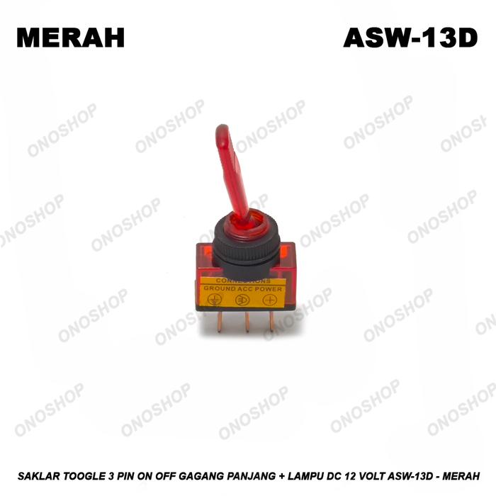 Gambar Saklar Toogle 3 Pin On Off Gagang Panjang + Lampu DC 12 Volt ASW-13D - Merah dari Ono Shop undefined Tokopedia