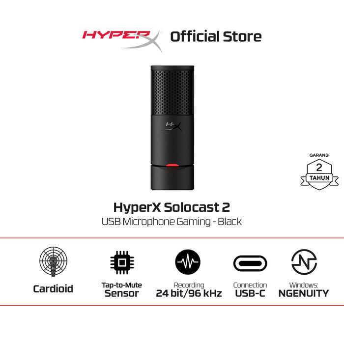 Gambar HyperX Microphone Gaming SoloCast 2 USB C  - Black Podcast Streaming Condenser Mic Original - Solocast 2 Black dari HyperX Indonesia Kota Administrasi Jakarta Utara Tokopedia