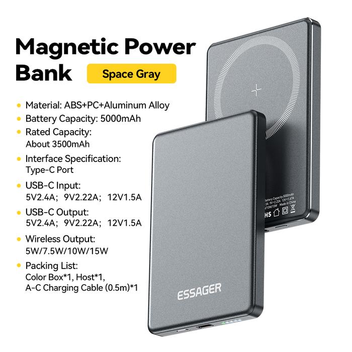 Gambar Essager PD20W 5000mAh USB C Type C Wireless Charging For Mobile Phone iphone Samsung Huawei Xiaomi Fast Charge Power Bank - Deep Sky Grey dari Essager official store undefined Tokopedia