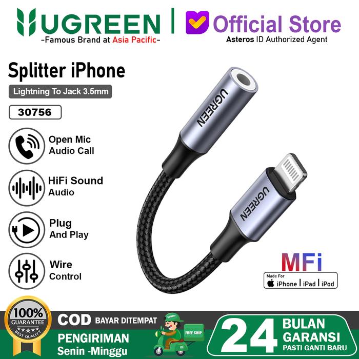 Gambar UGREEN Converter Splitter For iPhone For X 11 12 13 14 Mfi Lightning To Jack 3.5mm Original Gray White - 30756 dari UGREEN Official Store undefined Tokopedia