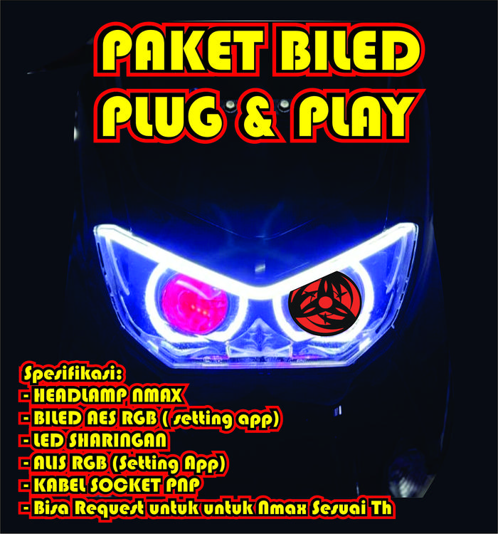 Gambar Paket Biled Full Set Nmax PNP dengan Headlamp Nmax Biled AES RGB LED Sharingan Alis RGB Kabel Socket PNP Sesuai Th dari Conan Creative undefined Tokopedia