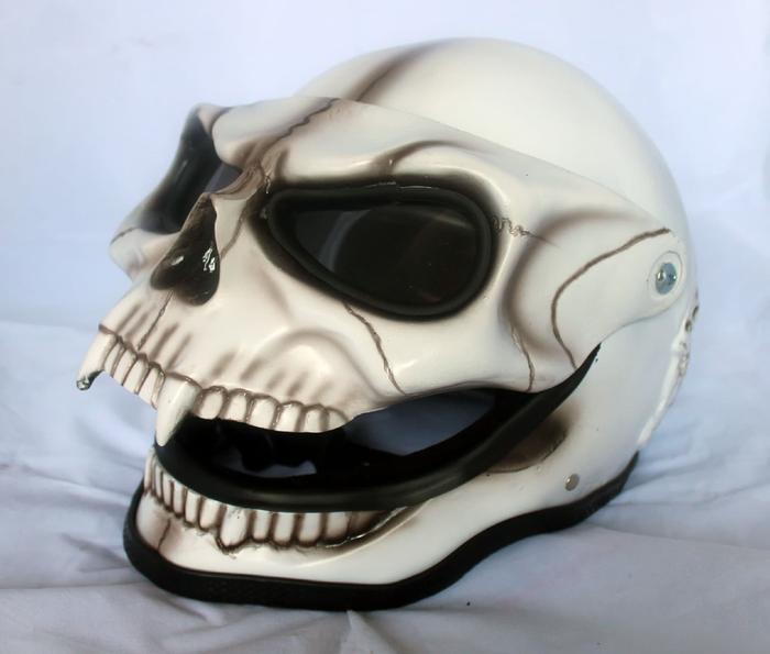 Gambar HELM TENGKORAK 3D AIRBRUSH DEATH PUTIH OPEN FACE dari Lautan Semba undefined Tokopedia
