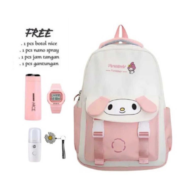 Gambar Tas Ransel Sekolah Anak Perempuan 5 in 1 Karakter Kartun KUROMII MELODY SANRIO Free Botol Tumblr+Jam Tangan+Kipas Portable+Rain cover+Gantungan Tas Anak Sekolah Korean Style BANYAK BONUS NYA MURAH tassekolahcewekkelas5sd yangadatalinya Fashion - KUROMI, 5IN1 KIPAS dari BENEFICIA STORE undefined Tokopedia