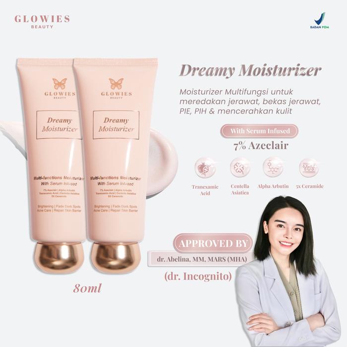 Gambar Glowies Beauty Twinpack Dreamy Moisturizer 80ml 7% Azeclair Niacinimide Alpha Arbutin 5x Ceramide Pelembab wajah Korean Formulation membantu Menghilangkan jerawat PIE PIH Memperbaiki Skin Barrier dan Acne Repair Non Comedogenic Busui Friendly dari Glowies Beauty undefined Tokopedia