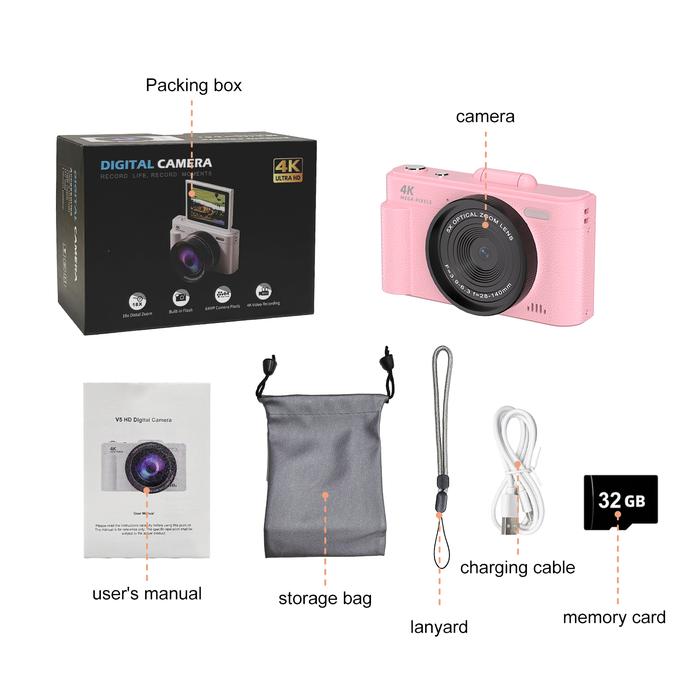 Gambar T-JERZENS Kamera Digital 64MP, mendukung koneksi WiFi, perekaman video 4K, zoom digital 18X, dan fungsi selfie. Cocok sebagai hadiah untuk pemula. 【Bonus Kartu Memori 32GB】 Camera kamera - Pink dari SANITI SANITIs undefined Tokopedia