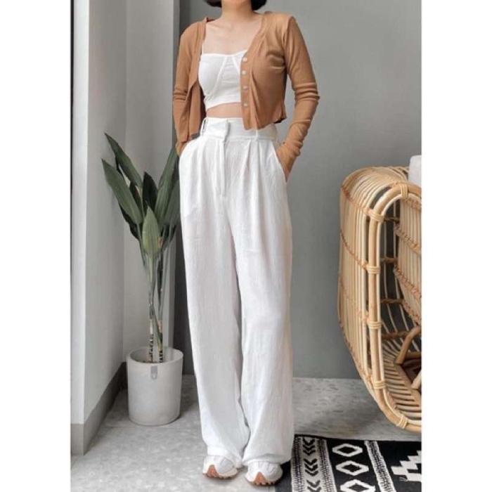 Gambar Trousers loose pants celana wanita anti kusut Celana kulot wanita Kain Katun regular Pink celanakulot lost stripe dari ARLcollection.id undefined Tokopedia