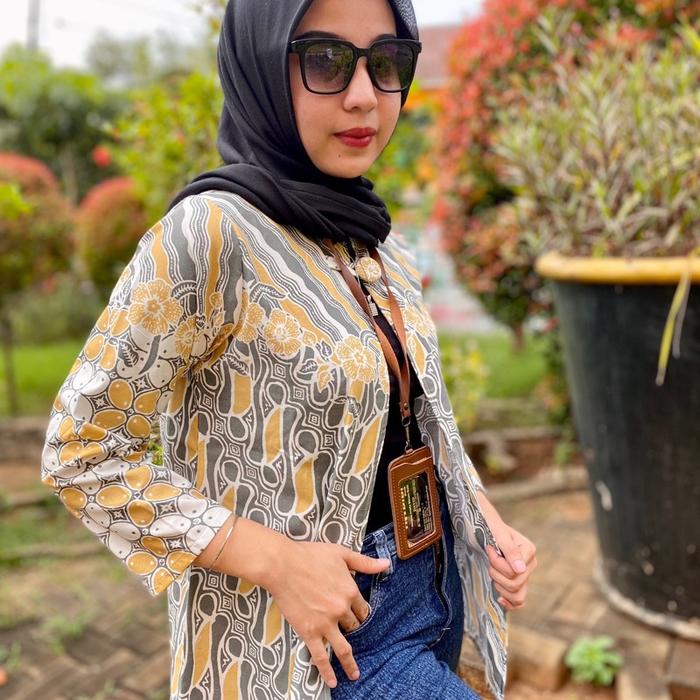 Gambar Habibi Batik  Blus outer batik bolero batik Kuning abu (0077) - L, PARANG ORANGE dari Batik Habibi undefined Tokopedia