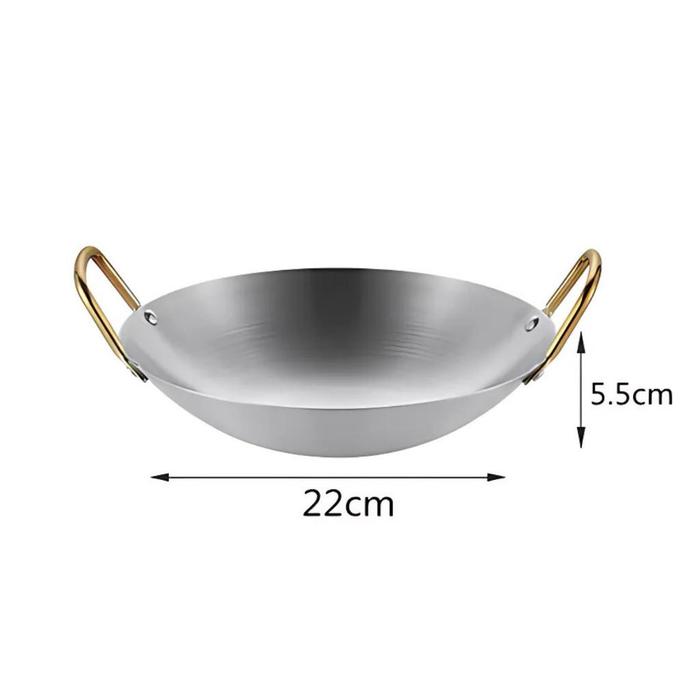 Gambar COD Wajan Motif Mini stainless Gold/Penggorengan Motif Mini Stainless Gold/Panci besi tempa buatan tangan kuno bertelinga ganda untuk koki hotel dengan panci masak rumah tangga alas bulat wajan penggorengan tumis komersial tanpa lapisan/wajanA - Silver 22 CM wajan dari LYBH OFFICIAL STORE Kab. Tangerang Tokopedia
