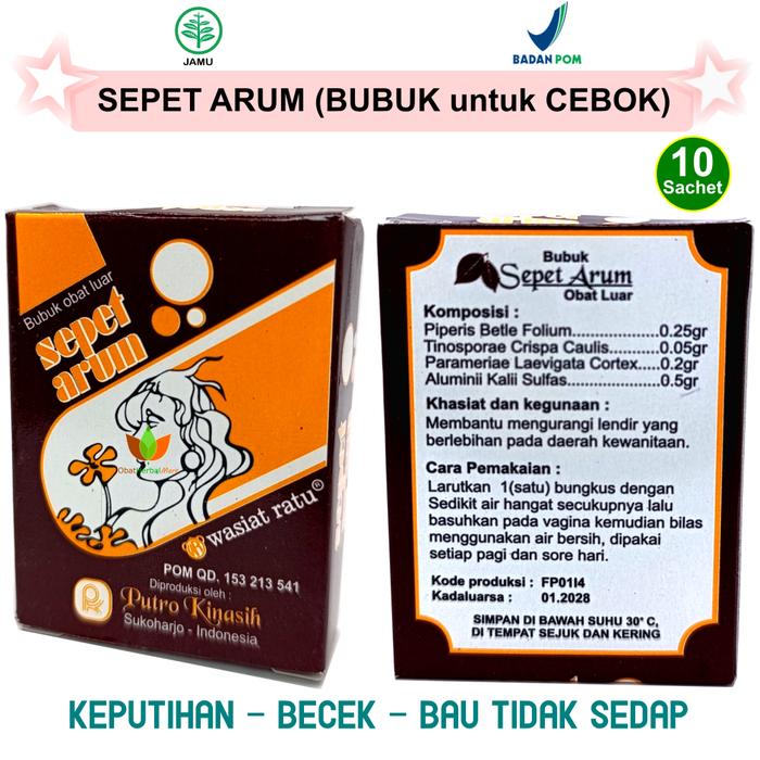 Gambar SEPET ARUM OBAT CEBOK LUAR 10 SACHET JAMU HERBAL KEPUTIHAN ABNORMAL LENDIR BERLEBIH BECEK BAU TIDAK SEDAP GATAL KEWANITAAN SEMPIT HARUM dari OBAT HERBAL MART undefined Tokopedia