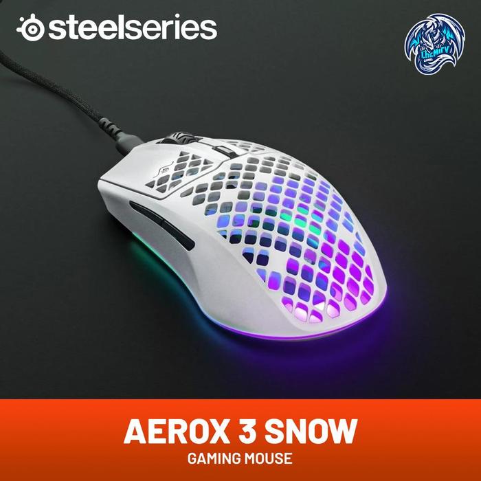 Steelseries Aerox 3 Snow RGB Ultra-Lightweight Wired Gaming Mouse Truemove Core