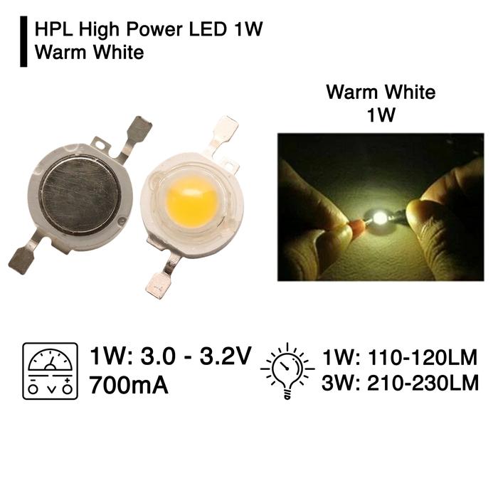 Gambar HPL High Power LED Epistar Epiled Chip COB Biji Mata 1W 1 Watt White - Warm White dari Glodok123 undefined Tokopedia