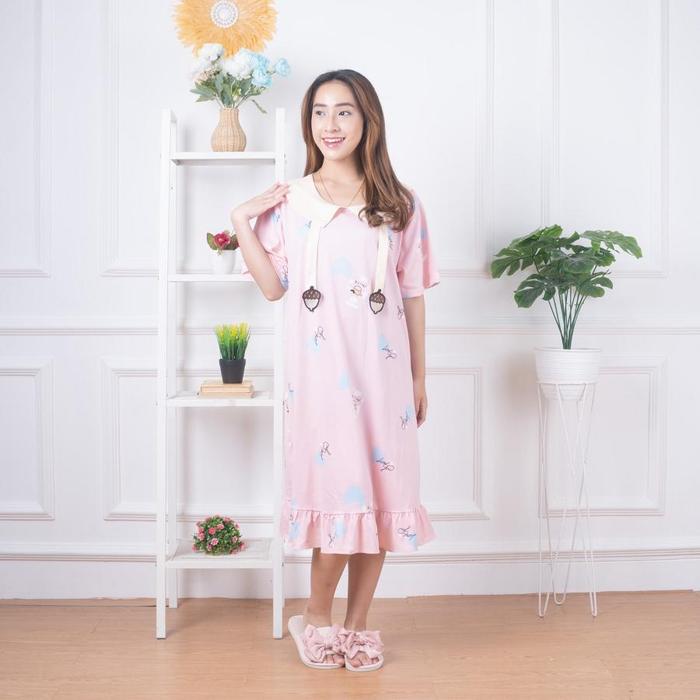 Gambar POLINI - Daster Spandex Dress Piyama Tidur Daster Jumbo Lengan Pendek 666 - PINK  dari Lady's House undefined Tokopedia