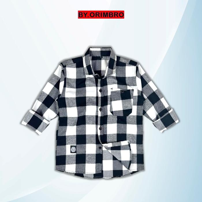 Gambar Orimbro Baju Kemeja Flanel Anak Laki Laki Lengan Panjang Usia 3-13 Tahun Fashion - CATUR PUTIH PJ, M (Max BB 13 Kg) dari orimbro undefined Tokopedia