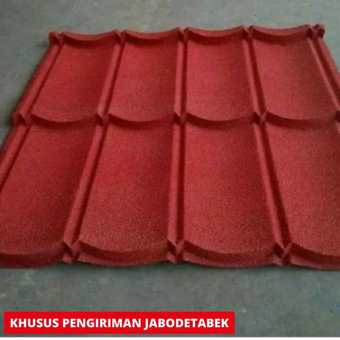 Gambar Genteng Metal Pasir Ukuran 2x4 Daunm (80cmx80cm tebal 0.30mm) (kirim faktur) - merah maroon dari BAJA INTI PRIMA undefined Tokopedia