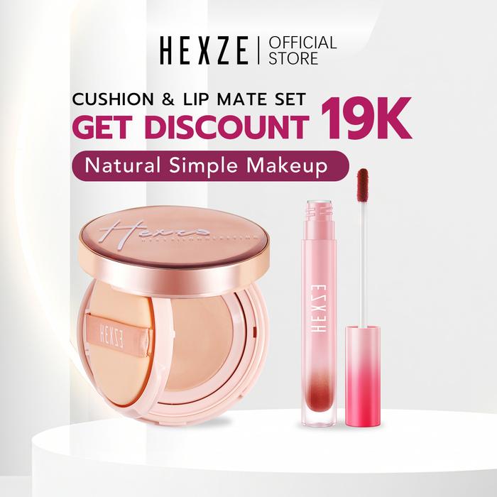 Gambar HEXZE Cushion & Lip Mate Set Natural Simple Makeup - Air Cushion Foundation & Lip Tint Warna Pigmented Tahan Lama untuk Tampil Cantik Natural - #02 NATURAL IVORY, M16 dari HEXZE.ID undefined Tokopedia
