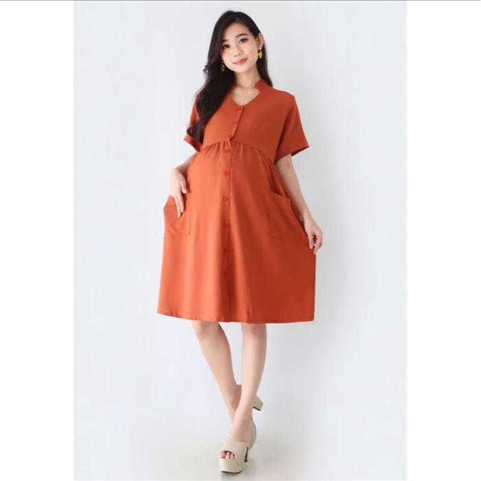 Gambar Lucy Casual Button Dress Baju Hamil Menyusui Kekinian FDD031 - Coral, Standar dari Eve Maternity Store undefined Tokopedia