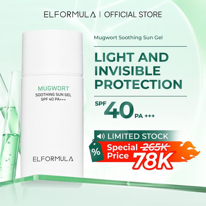Gambar ELFORMULA Mugwort Soothing Sun Gel SPF 40 PA+++ - Sunscreen Gel Transparan dengan Panthenol + Centella + Mugwort, 3in1 Moisturizer, Sunscreen, Primer Makeup Acid Hyaluronic Wajah Facial Extract - Single dari ELFORMULA ID undefined Tokopedia