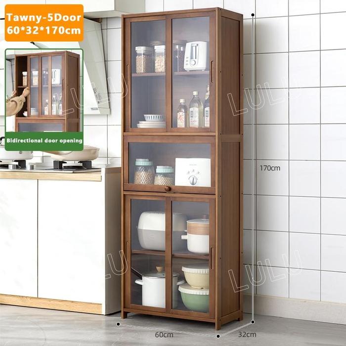 Gambar LH-Bamboo Multi-layer Kitchen Storage Rack With Transparent door Microwave Oven Rack Kitchen Cabinet Multifunctional shelf furniture - C-5Door-60_32_170cm-5Layers dari LEHUAN MALL undefined Tokopedia