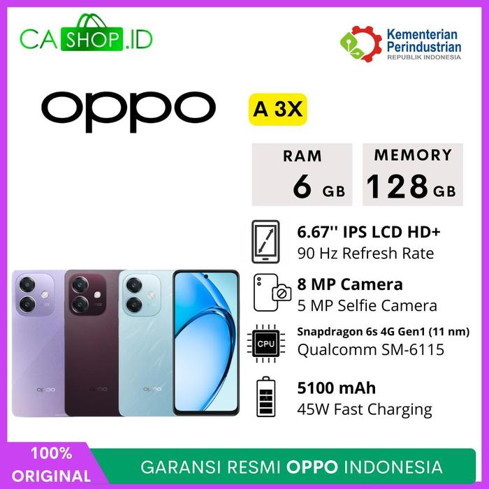 Gambar Oppo A3x - 6/128GB + 4/128GB + 4/64GB - New Original Garansi Resmi - 4GB / 64GB, Ocean Blue dari CA Shop undefined 4 Tokopedia