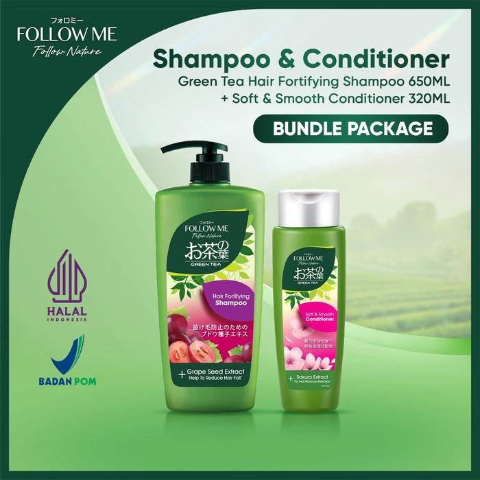 Gambar Follow Me Follow Nature Green Tea Hair Fortifying (Anti-Hair Fall) Shampoo 650ML + Soft & Smooth Conditioner 320ML dari Follow Me Follow Nature ID undefined Tokopedia
