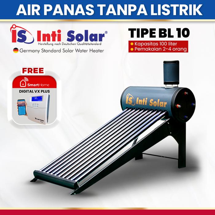 Gambar Pemanas Air Matahari IntiSolar 100 liter INTI SOLAR WATER HEATER BL10 Black Series Material Tangki Luar galvanis Material Tangki Dalam Stainless Steel 304  Stainless Listrik Listrik Listrik dari Inti Solar Official undefined Tokopedia