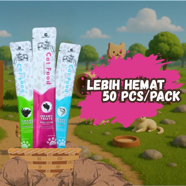 Gambar Paws Village PAKET Snack Creamy Kucing Isi 50 PCS-Cat Food-Paket Cemilan Vitamin Kucing Basah Murah - Snack Basah Kucing 50 Pcs-Snack Kucing Snack Hewan Peliharaan-strip kucing-Kucing Makanan Basah - 50 Pcs / Pack dari Paws Village Petshop undefined Tokopedia