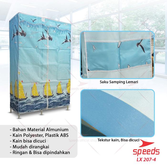 Gambar SPEEDS Lemari Baju Portable Bongkar Pasang Lemari Pakaian Rak Baju Furniture Lemari Kain Rak Besi Kayu LX 207-4 - STAINLESS dari Speedss Official Store undefined Tokopedia
