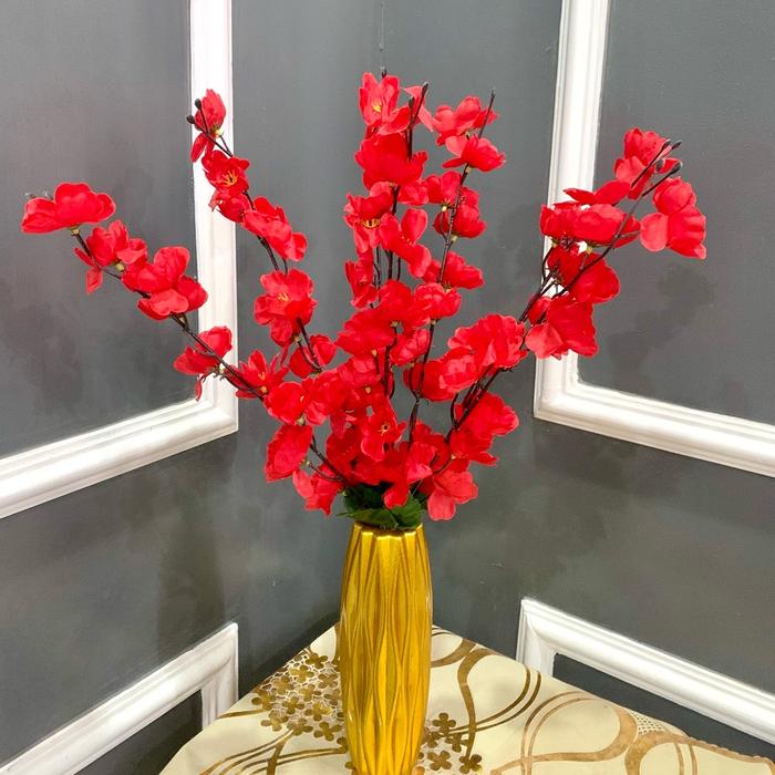 Gambar Bunga SAKURA 7 cabang Vas IMPORT UKIR Gold Dekorasi Plastik Pot Emas - Merah, IMPORT GOLD dari Wulan mustaqin florist undefined Tokopedia