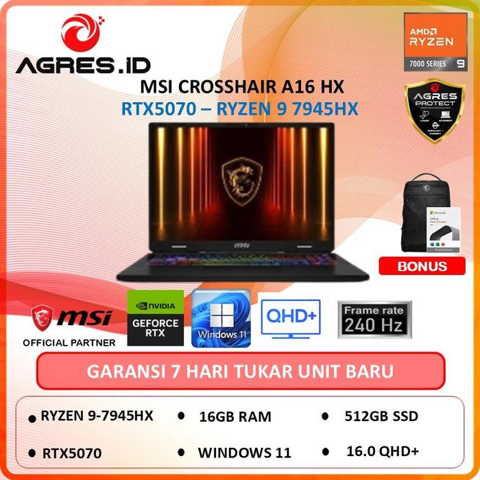 Gambar MSI CROSSHAIR A16 HX RTX5070 RYZEN 9 7945HX 16GB 512GB W11+OHS 16.0QHD+ 240HZ - Non Bundle, WINDOWS 11 HOME dari AGRES ID undefined Tokopedia