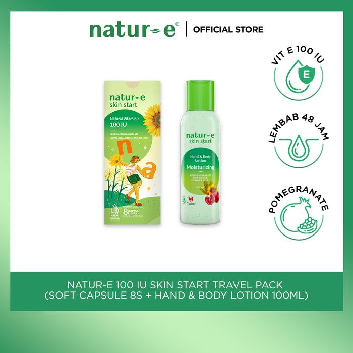 Gambar Natur-E Travel Pack Skin Start 100 IU Soft Capsule 8s + Moisturizing Hand & Body Lotion 100ml - Mengandung Vitamin E dan Ekstrak Pomegranate - - dari Natur-E Indonesia undefined Tokopedia