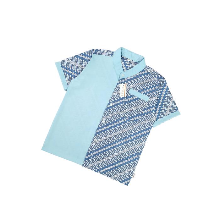 Gambar Nivana Batik Koko Anak Atasan Kemeja Koko Etnik Kombinasi Polos Marine Blue Sky Sage - Raditya Sky Blue, S dari Nivana Batik_NEW undefined Tokopedia