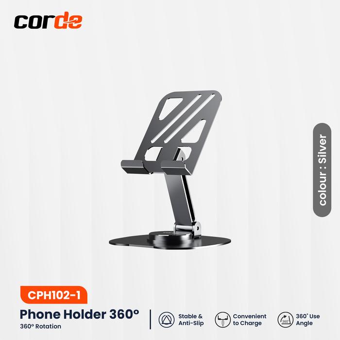 Gambar CORDE Aluminium Foldable Phone Tablet Holder 360 Rotation CPH102 - Silver Metalic dari Corde Indonesia undefined Tokopedia