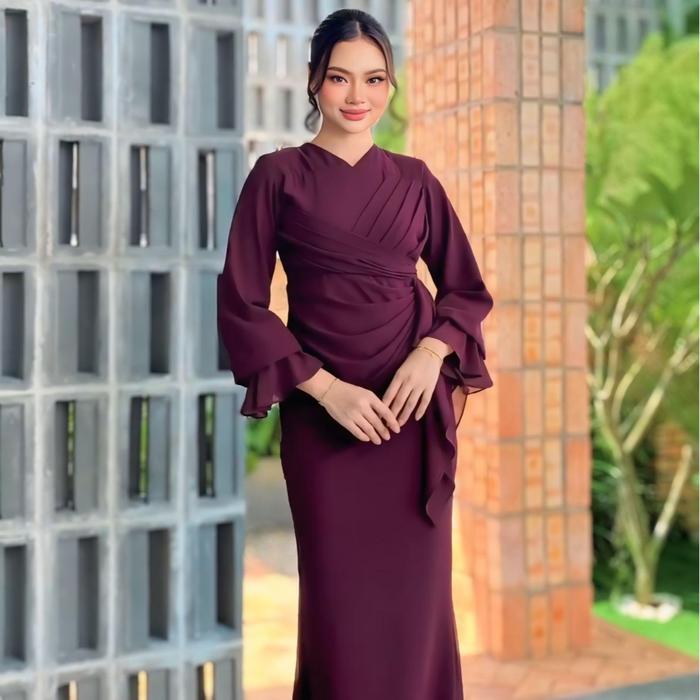 Gambar CLARA DRESS MALAYSIA  PREMIUM SIMPLE ELEGAN GAMIS KONDANGAN  CERUTY BABYDOLL TERBARU 2025 COD SIZE M L XL - BURGUNDY, M  dari ALFAHFK undefined Tokopedia