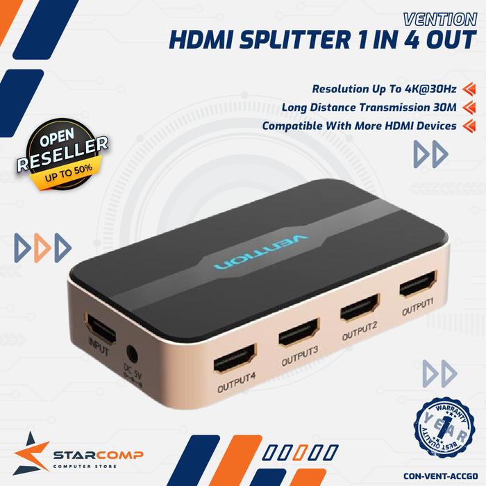 Gambar VENTION ACC HDMI Splitter 1 in 4 out HDMI Duplicate Screen 4K@30Hz ACCG0 dari Starcomp Semarang undefined Tokopedia